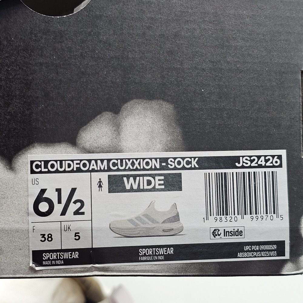 ADIDAS Women's Size 6.5 US Wide Cloudfoam Cuxxion Sock‎ Ivory Sneakers Shoes - Picture 8 of 8